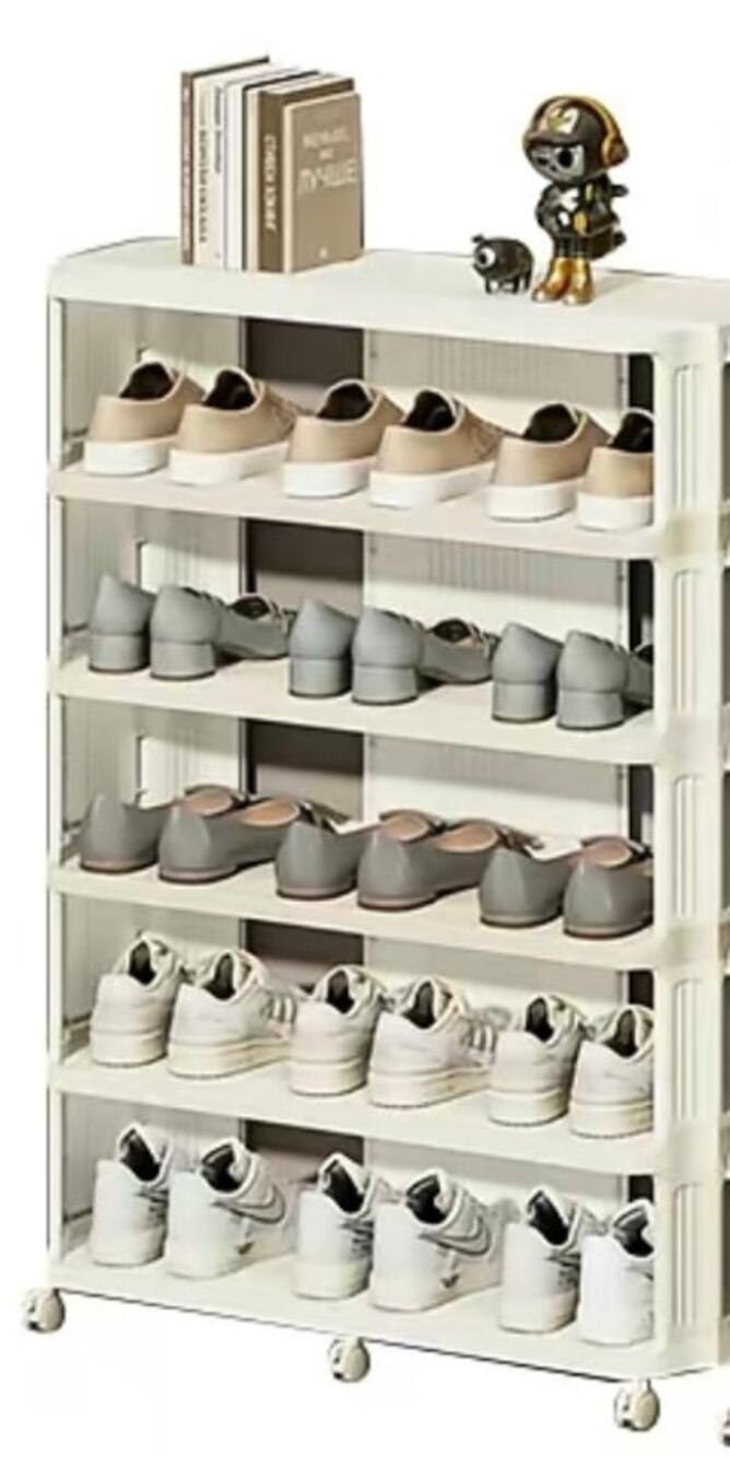Miaoli 6 Tier Rolling Shoe Rack Organizer 20.3" Wide Space Saving Storage White
